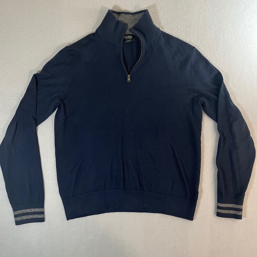 Banana Republic Mens Navy Pima Cotton Cashmere Quarter Zip Sweater Small